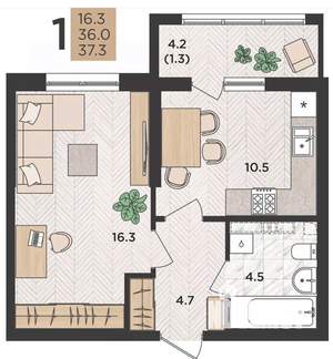 1-к квартира, вторичка, 40м2, 22/24 этаж