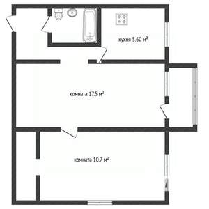 2-к квартира, вторичка, 42м2, 4/4 этаж