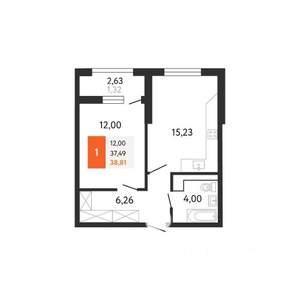 1-к квартира, сданный дом, 39м2, 19/24 этаж