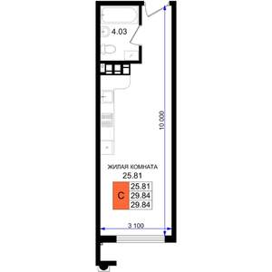 Студия квартира, вторичка, 30м2, 3/8 этаж