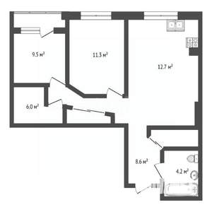 3-к квартира, вторичка, 52м2, 4/13 этаж