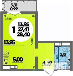 Студия квартира, вторичка, 28м2, 6/16 этаж