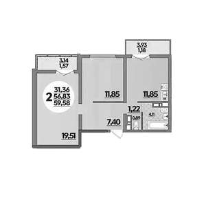 2-к квартира, вторичка, 60м2, 1/16 этаж