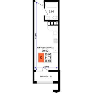 Студия квартира, вторичка, 27м2, 8/8 этаж