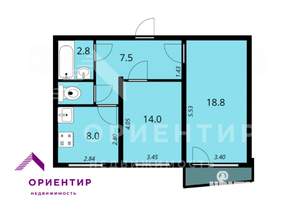 2-к квартира, вторичка, 53м2, 8/9 этаж