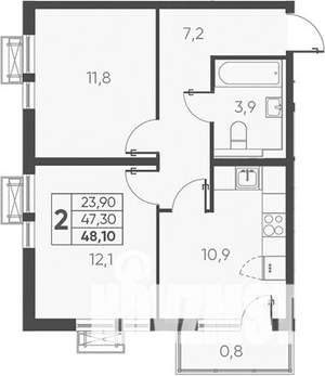 2-к квартира, вторичка, 48м2, 20/24 этаж