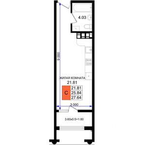 Студия квартира, вторичка, 28м2, 5/8 этаж