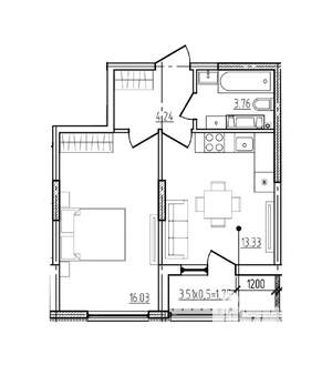 1-к квартира, вторичка, 39м2, 9/9 этаж