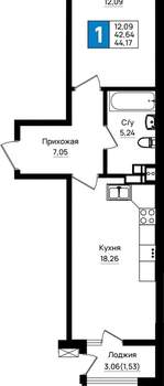 1-к квартира, вторичка, 44м2, 6/18 этаж