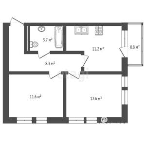 2-к квартира, вторичка, 42м2, 4/4 этаж