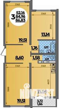 3-к квартира, вторичка, 87м2, 1/16 этаж