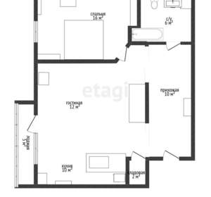 1-к квартира, вторичка, 54м2, 12/16 этаж