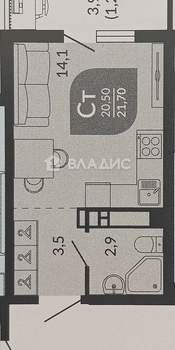 Студия квартира, вторичка, 21м2, 7/24 этаж