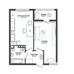 1-к квартира, вторичка, 42м2, 3/20 этаж