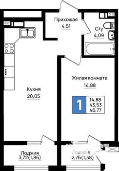 1-к квартира, вторичка, 47м2, 8/18 этаж