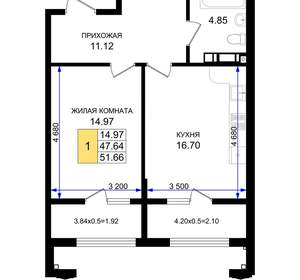 1-к квартира, вторичка, 52м2, 6/8 этаж