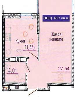1-к квартира, вторичка, 43м2, 15/22 этаж