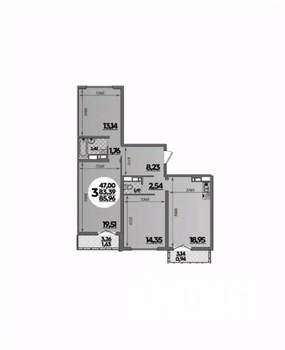 3-к квартира, вторичка, 86м2, 13/16 этаж