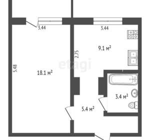 1-к квартира, вторичка, 37м2, 1/9 этаж
