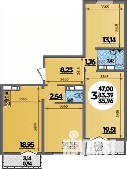 3-к квартира, строящийся дом, 86м2, 3/16 этаж