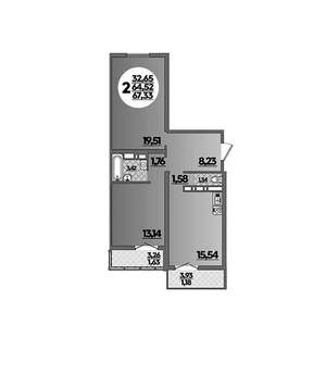 2-к квартира, вторичка, 67м2, 1/16 этаж