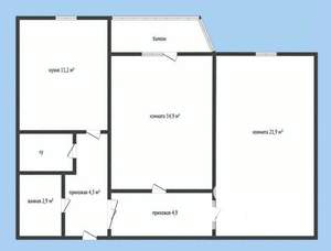 2-к квартира, вторичка, 62м2, 9/9 этаж