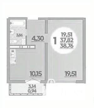 1-к квартира, вторичка, 39м2, 4/16 этаж