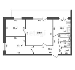 3-к квартира, вторичка, 54м2, 6/9 этаж