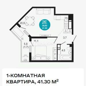 1-к квартира, вторичка, 40м2, 12/25 этаж