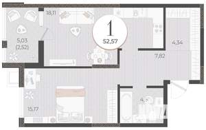 1-к квартира, вторичка, 53м2, 2/18 этаж