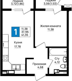 1-к квартира, вторичка, 41м2, 6/9 этаж