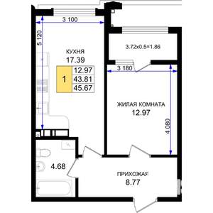 1-к квартира, вторичка, 46м2, 4/8 этаж