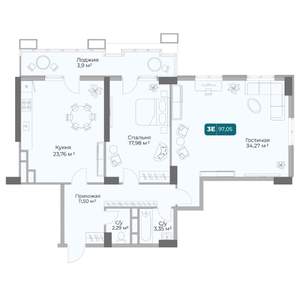 2-к квартира, вторичка, 97м2, 7/17 этаж