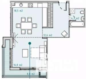 1-к квартира, вторичка, 60м2, 18/21 этаж