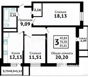 3-к квартира, вторичка, 82м2, 14/16 этаж