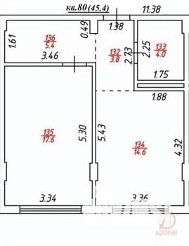 1-к квартира, вторичка, 46м2, 3/8 этаж