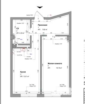 1-к квартира, вторичка, 47м2, 3/3 этаж