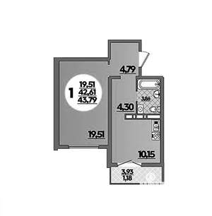 1-к квартира, вторичка, 44м2, 1/16 этаж