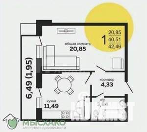 1-к квартира, вторичка, 43м2, 5/12 этаж