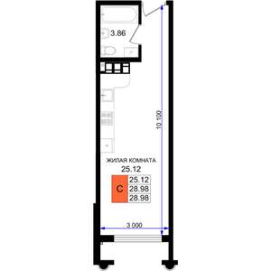 Студия квартира, строящийся дом, 29м2, 3/8 этаж