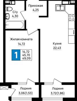 1-к квартира, вторичка, 49м2, 2/18 этаж