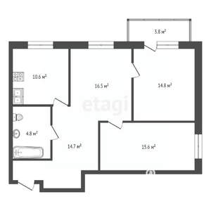 3-к квартира, сданный дом, 81м2, 13/16 этаж