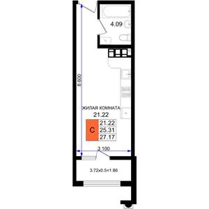 Студия квартира, вторичка, 27м2, 8/8 этаж