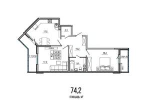 2-к квартира, строящийся дом, 75м2, 1/21 этаж