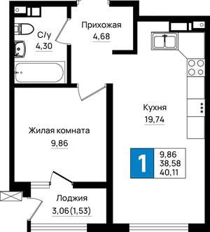 1-к квартира, вторичка, 40м2, 2/9 этаж