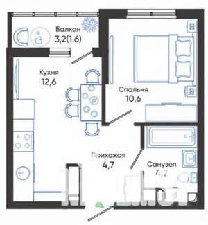 1-к квартира, вторичка, 34м2, 14/24 этаж
