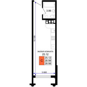 Студия квартира, вторичка, 29м2, 2/8 этаж
