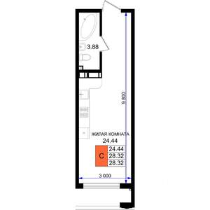 Студия квартира, вторичка, 28м2, 3/8 этаж