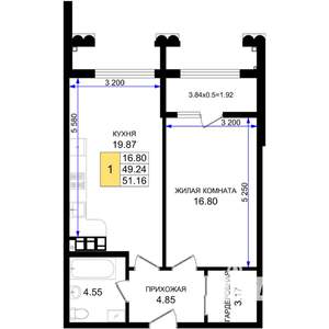 1-к квартира, вторичка, 51м2, 8/8 этаж
