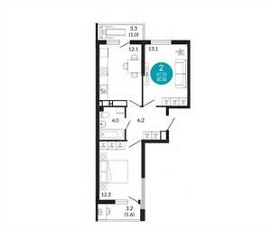 2-к квартира, вторичка, 50м2, 22/23 этаж